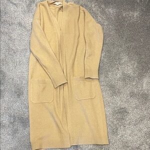 LOFT Long Open-Front Cardigan in Camel/Tan